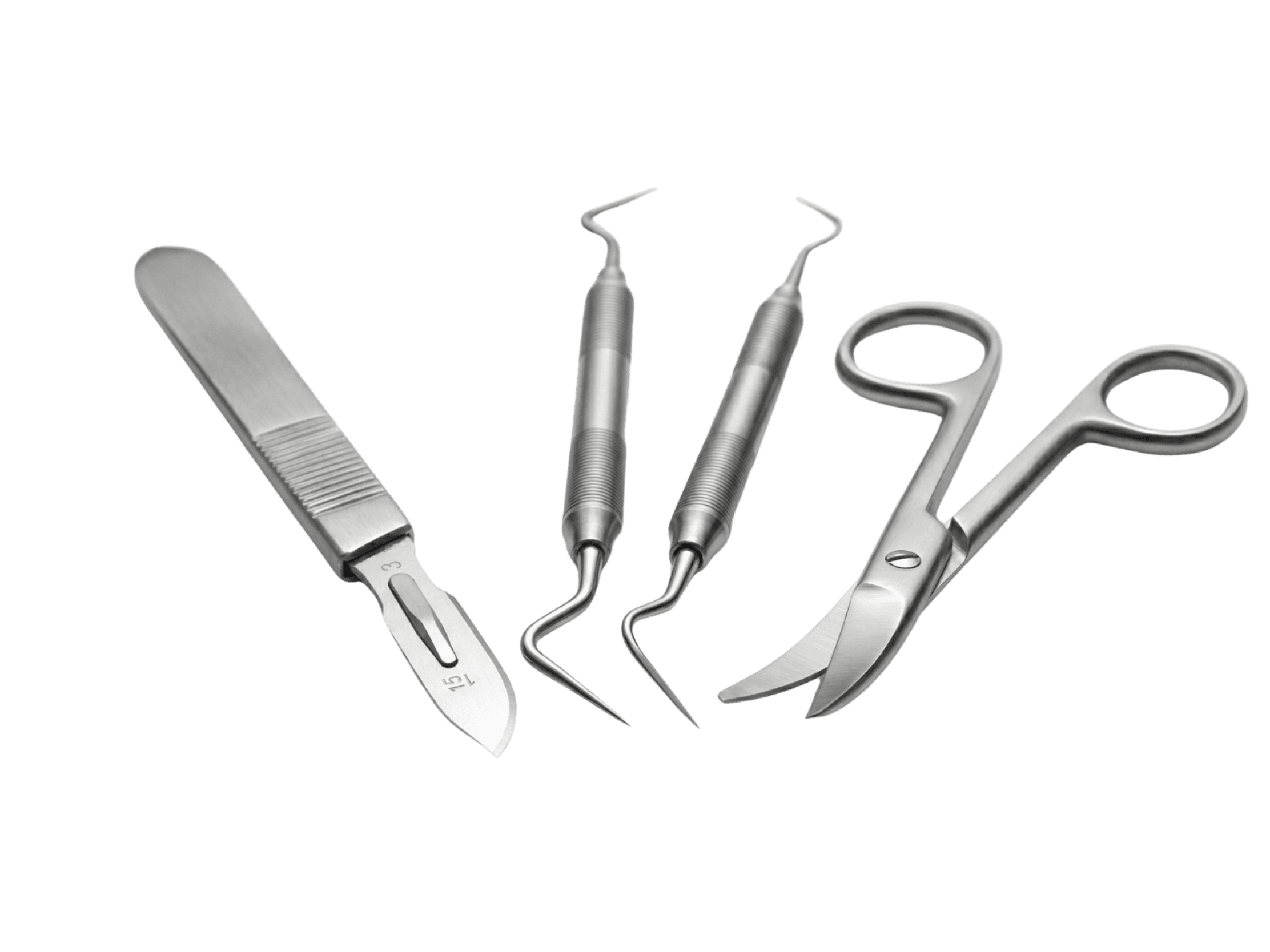Welkin Surgical stainless steel instruments — scalpel, probes, and scissors